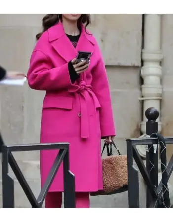 Emily in Paris Lily Collins (Emily Cooper) Pink Wool Coat