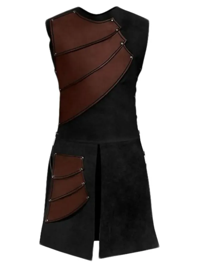 Men's Medieval Sleeveless Black Leather Costume