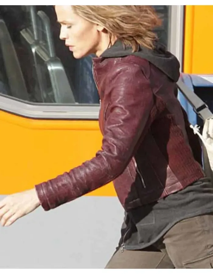 Peppermint Jennifer Garner (Riley North) Maroon Leather Jacket