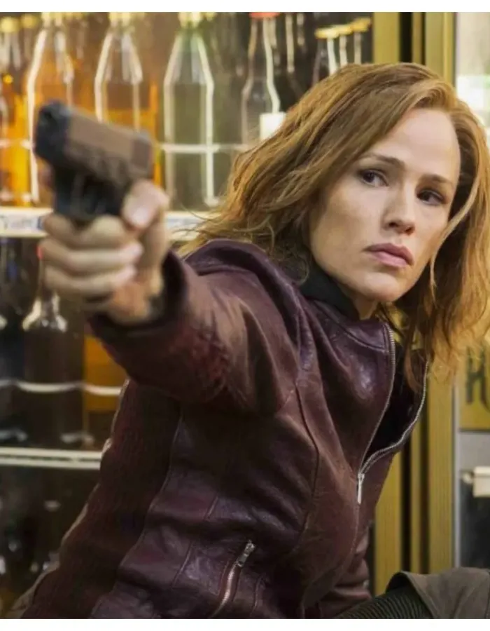 Peppermint Jennifer Garner (Riley North) Maroon Leather Jacket
