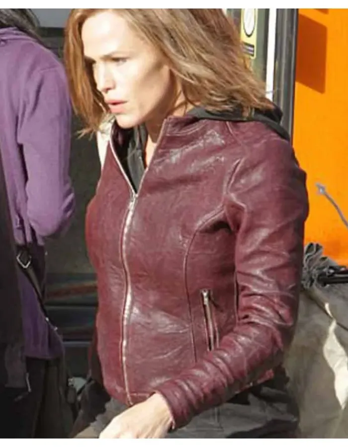 Peppermint Jennifer Garner (Riley North) Maroon Leather Jacket