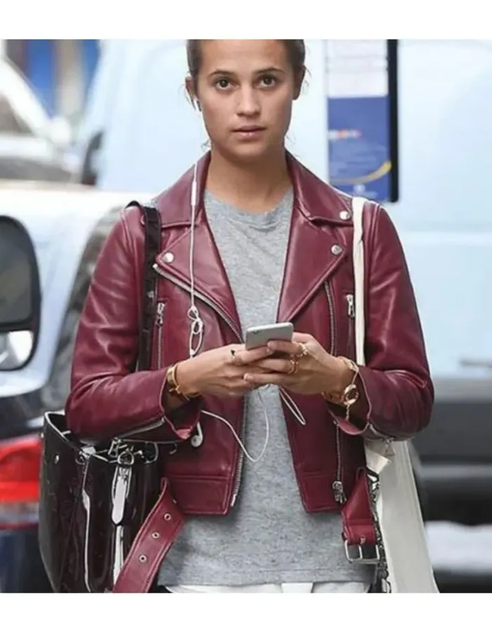 Tomb Raider Alicia Vikander (Lara Croft) Maroon Leather Jacket