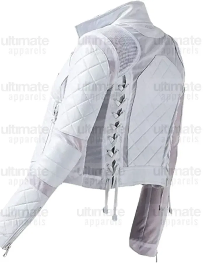 Women's Diamond Lace Up White Biker Leather Jacket