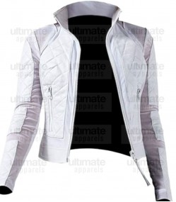 Women's Diamond Lace Up White Biker Leather Jacket