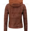Women Slimfit Brown Hooded Leather Jacket