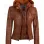Women Slimfit Brown Hooded Leather Jacket