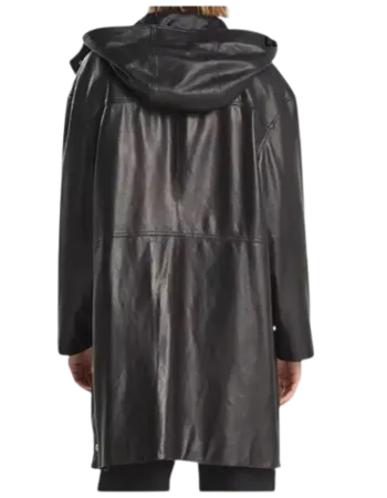 Women's Black Hooded Leather Long Coat Women's Black Hooded Leather Long Coat