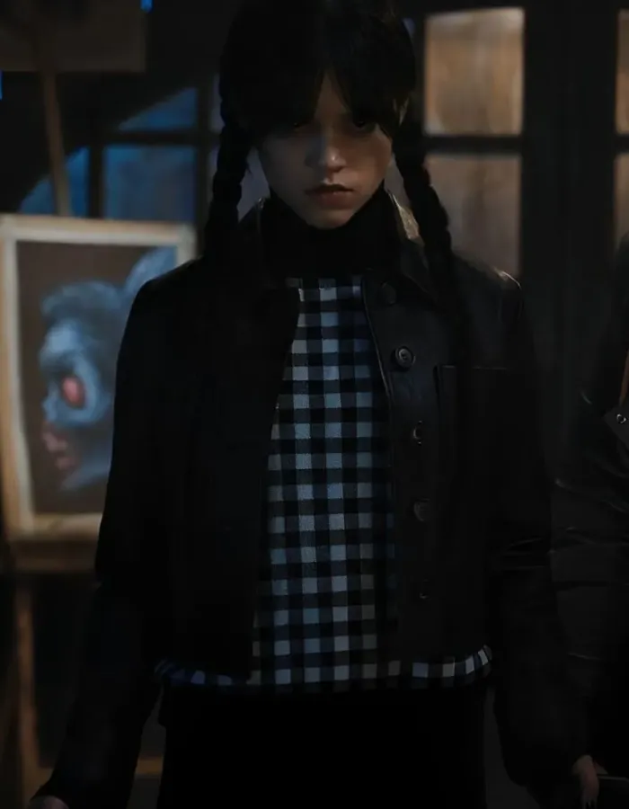 Wednesday Jenna Ortega (Wednesday Addams) Black Leather Jacket Wednesday Jenna Ortega (Wednesday Addams) Black Leather Jacket