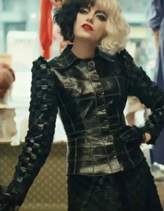 Cruella 2021 Emma Stone (Estella) Black Leather Jacket Cruella 2021 Emma Stone (Estella) Black Leather Jacket