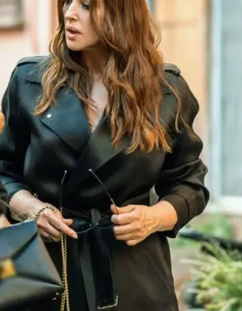Mafia Mamma 2023 Monica Bellucci (Bianca) Black Leather Coat