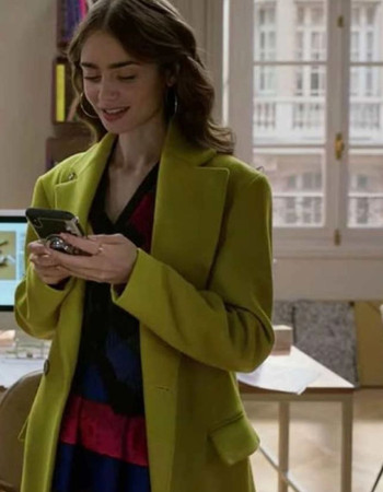 Emily in Paris Lily Collins (Emily Cooper) Green Wool Coat
