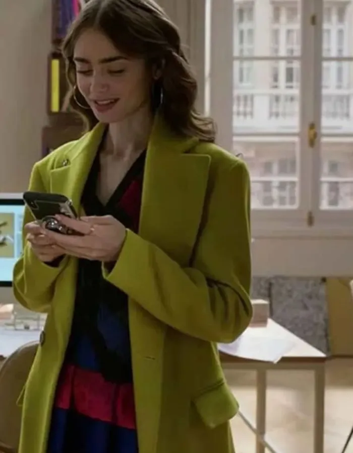 Emily in Paris Lily Collins (Emily Cooper) Green Wool Coat