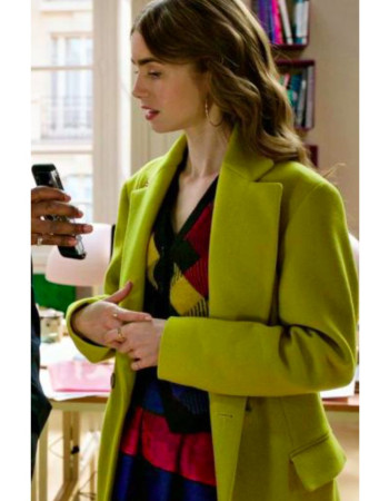 Emily in Paris Lily Collins (Emily Cooper) Green Wool Coat