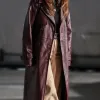 Family History Mysteries 2023 Janel Parrish (Sophie McClure) Brown Leather Coat