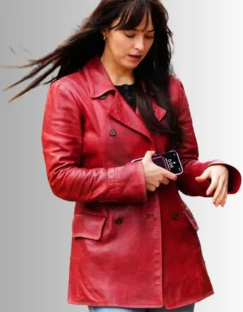 Madame Web 2024 Dakota Johnson (Madame Web) Maroon Leather Coat