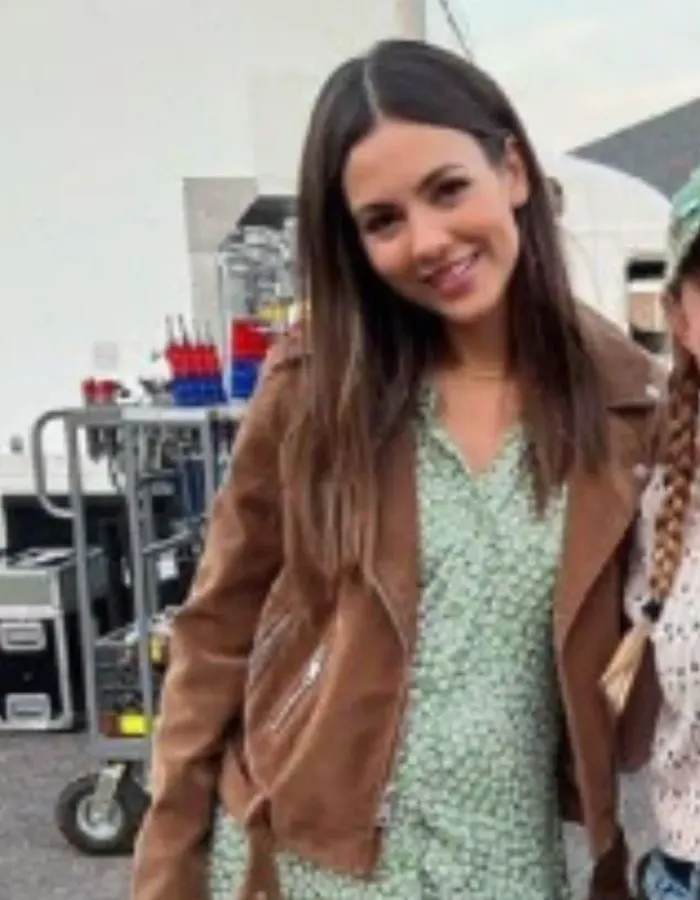 The Tutor 2023 Victoria Justice (Annie) Brown Leather Jacket