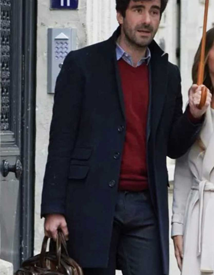 A Paris Proposal 2023 Nicholas Bishop (Sebastian Laurent) Blue Wool Coat