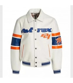 Avirex New York White Bomber Leather Jacket