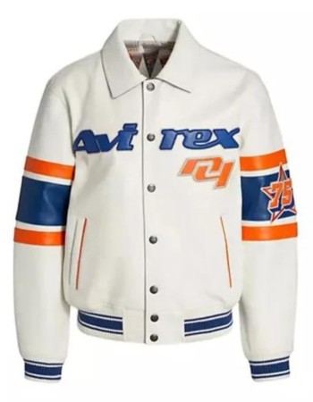 Avirex New York White Bomber Leather Jacket
