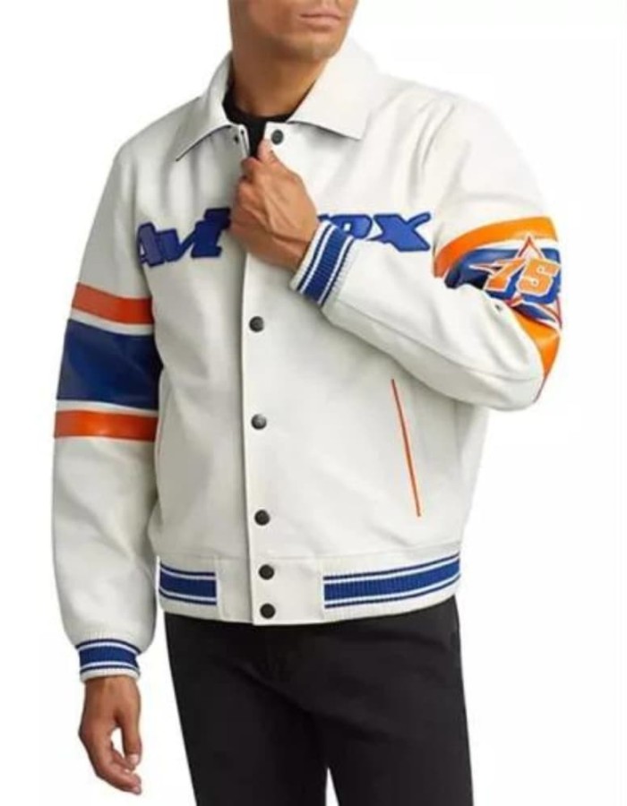 Avirex New York White Bomber Leather Jacket Avirex New York White Bomber Leather Jacket