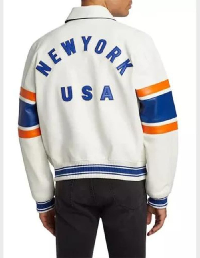 Avirex New York White Bomber Leather Jacket Avirex New York White Bomber Leather Jacket