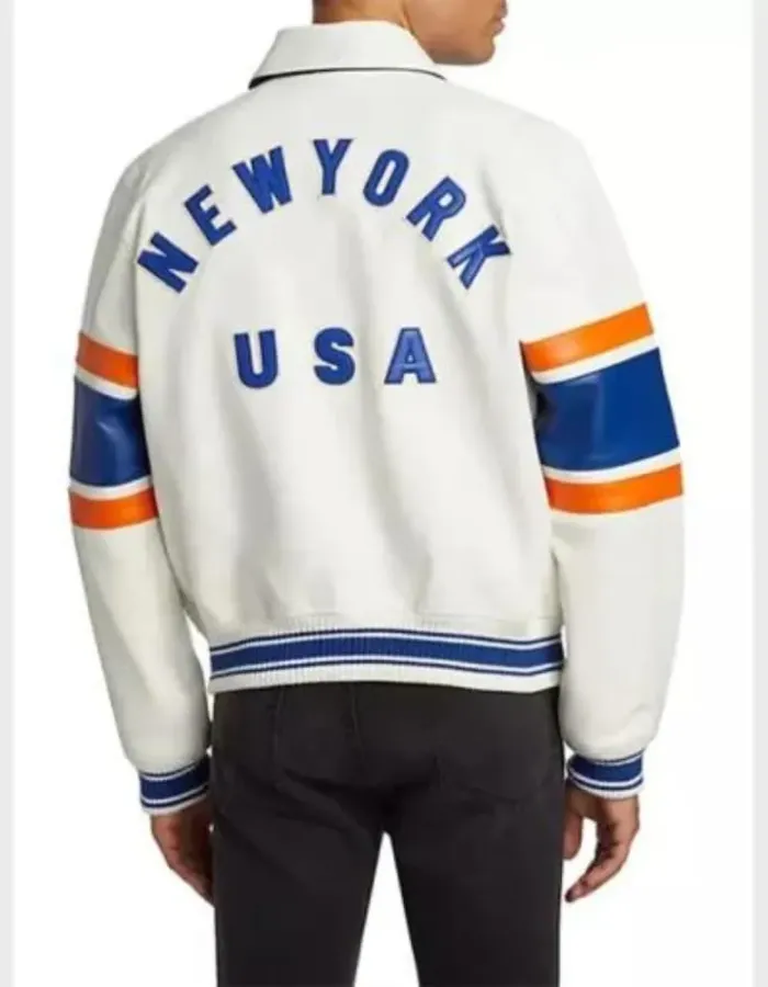 Avirex New York White Bomber Leather Jacket