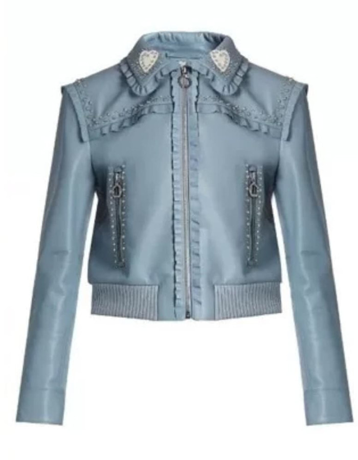 Paris Buckingham Bold and the Beautiful Blue Leather Jacket