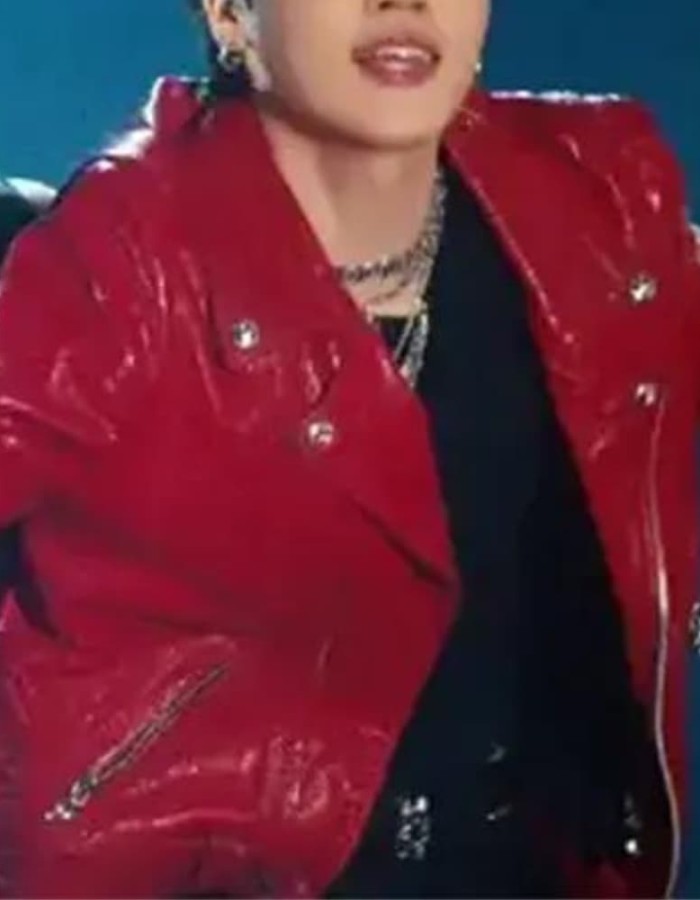 BTS Jimin VIBE Red Leather Jacket BTS Jimin VIBE Red Leather Jacket