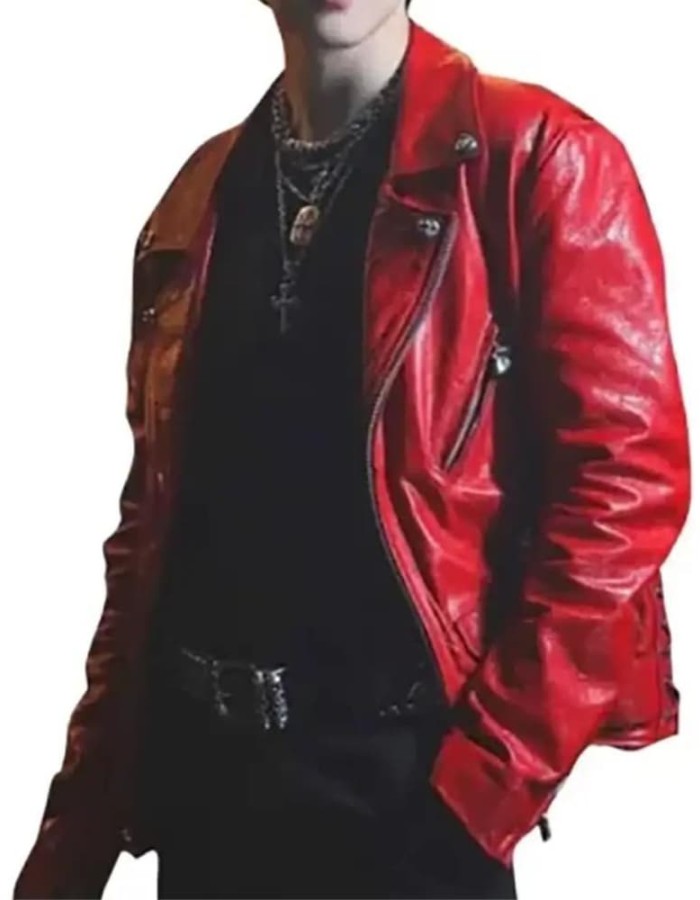 BTS Jimin VIBE Red Leather Jacket BTS Jimin VIBE Red Leather Jacket