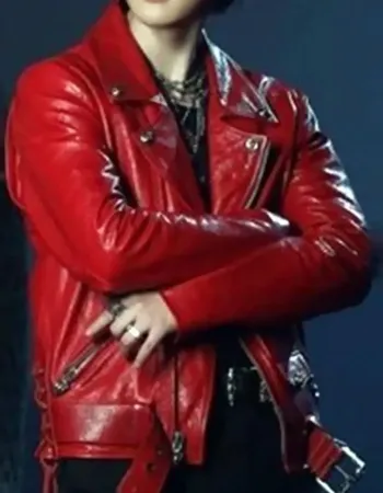 BTS Jimin VIBE Red Leather Jacket