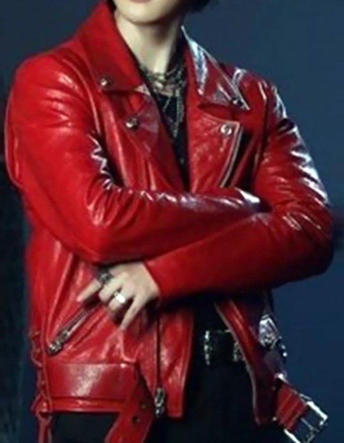 BTS Jimin VIBE Red Leather Jacket BTS Jimin VIBE Red Leather Jacket