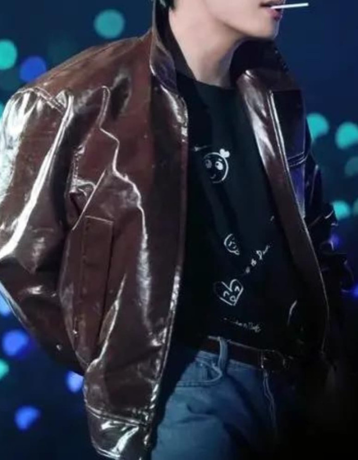 BTS V Kim Taehyung Brown Leather Jacket BTS V Kim Taehyung Brown Leather Jacket