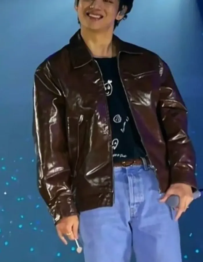 BTS V Kim Taehyung Brown Leather Jacket