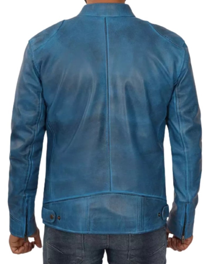 Cafe Racer Blue Lambskin Leather Jacket Cafe Racer Blue Lambskin Leather Jacket