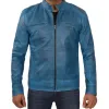 Cafe Racer Blue Lambskin Leather Jacket