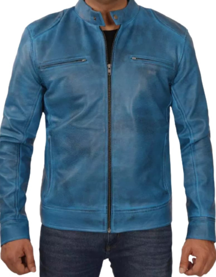 Cafe Racer Blue Lambskin Leather Jacket Cafe Racer Blue Lambskin Leather Jacket