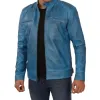 Cafe Racer Blue Lambskin Leather Jacket