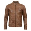 Cafe Racer Camel Waxed Padded Leather Jacket Cafe Racer Camel Waxed Padded Leather Jacket