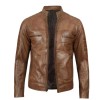 Cafe Racer Camel Waxed Padded Leather Jacket Cafe Racer Camel Waxed Padded Leather Jacket