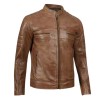 Cafe Racer Camel Waxed Padded Leather Jacket Cafe Racer Camel Waxed Padded Leather Jacket
