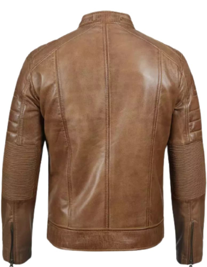 Cafe Racer Camel Waxed Padded Leather Jacket Cafe Racer Camel Waxed Padded Leather Jacket
