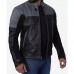 Men's Grey and Black Cafe Racer Leather Jacket