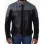 Men's Grey and Black Cafe Racer Leather Jacket