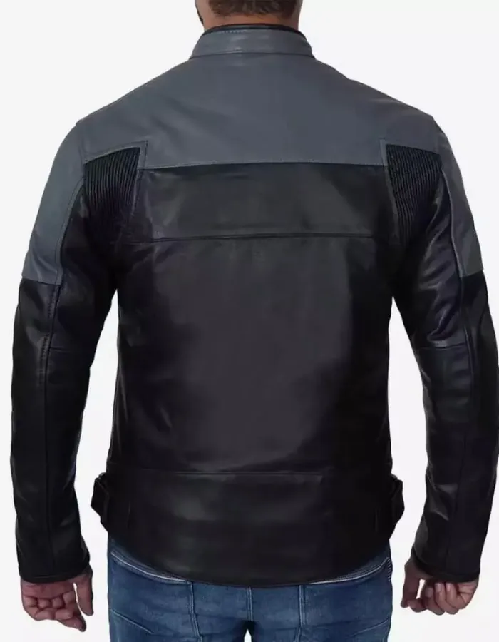 Men's Grey and Black Cafe Racer Leather Jacket Men's Grey and Black Cafe Racer Leather Jacket