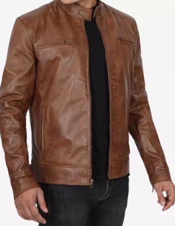 Cafe Racer Waxed Chocolate Brown Motorcycle Leather Jacket