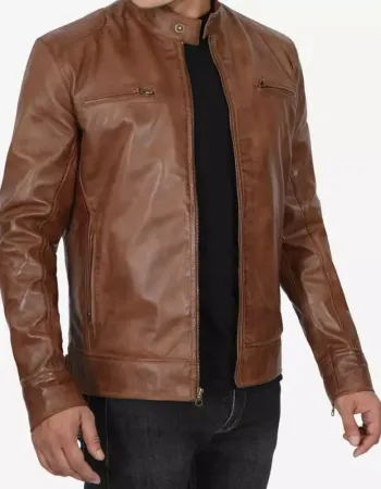 Cafe Racer Waxed Chocolate Brown Motorcycle Leather Jacket