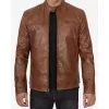 Cafe Racer Waxed Chocolate Brown Motorcycle Leather Jacket
