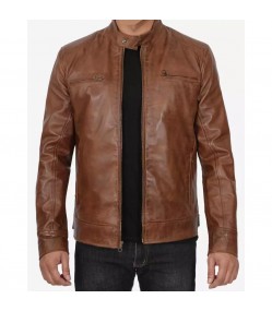 Cafe Racer Waxed Chocolate Brown Motorcycle Leather Jacket