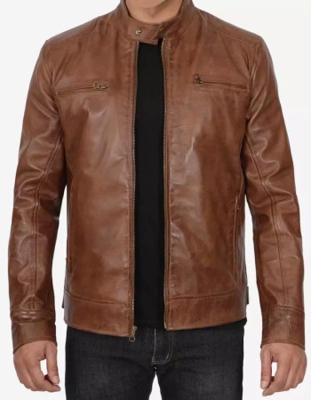 Cafe Racer Waxed Chocolate Brown Motorcycle Leather Jacket