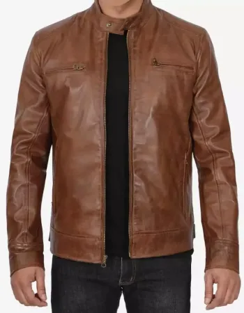 Cafe Racer Waxed Chocolate Brown Motorcycle Leather Jacket